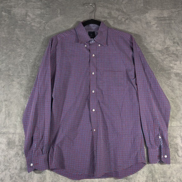 Taylor Byrd Shirt‎ Mens Medium Purple Plum Gingham Plaid Button Down Flip Cuff - Picture 1 of 8
